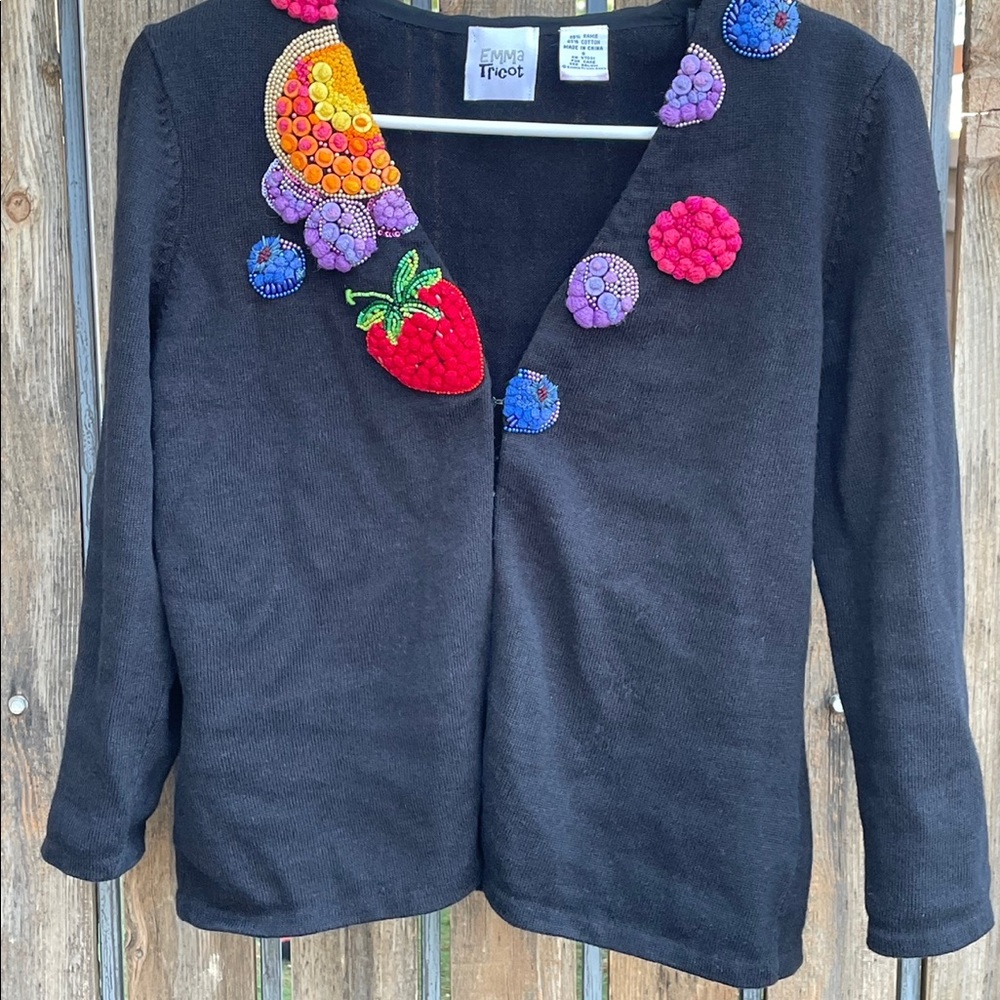 Emma Tricot Embroidered Beaded Cardigan